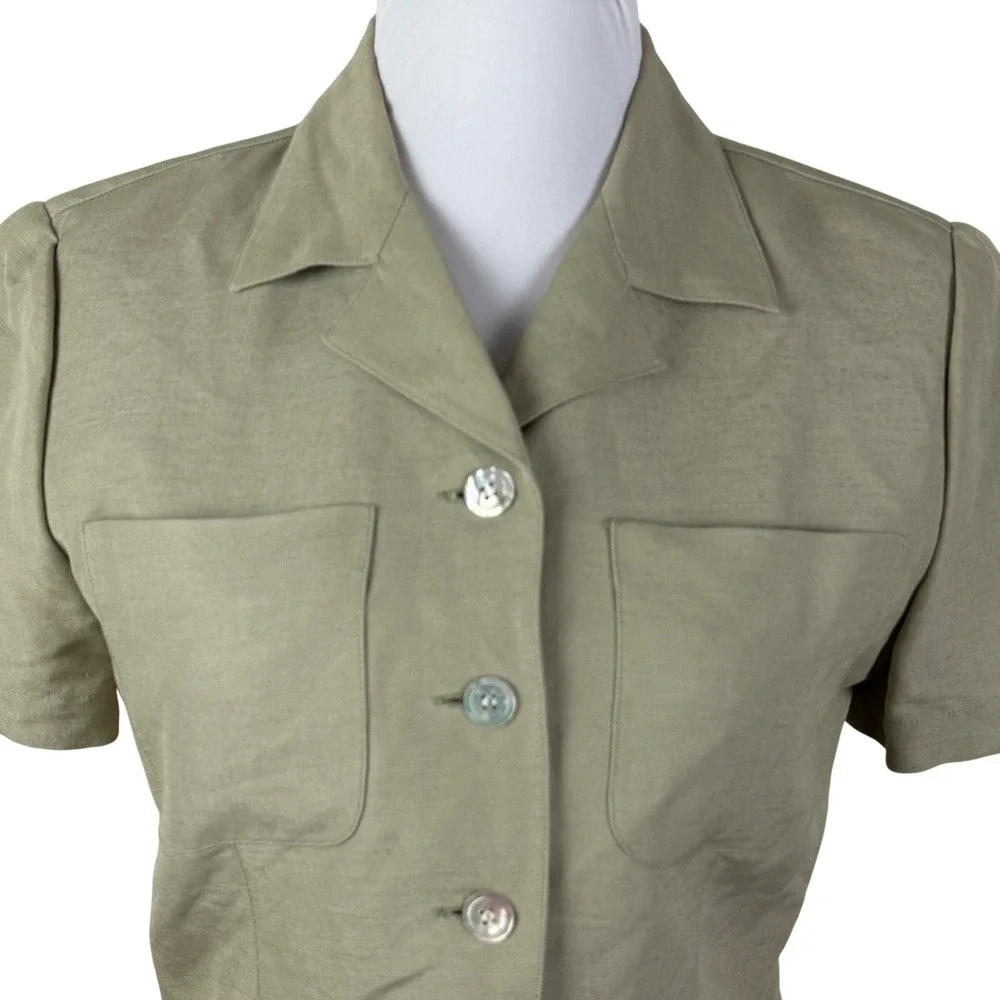 Emma James Liz Claiborne Sage Green Linen‎ Blend Fitted Blazer Top Women's 6